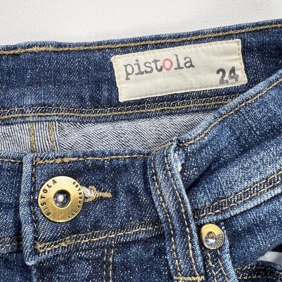 Pistola Tallis Fringe Hem Cropped Lower Mid Rise Medium Wash Jeans Size 24 - Picture 3 of 12